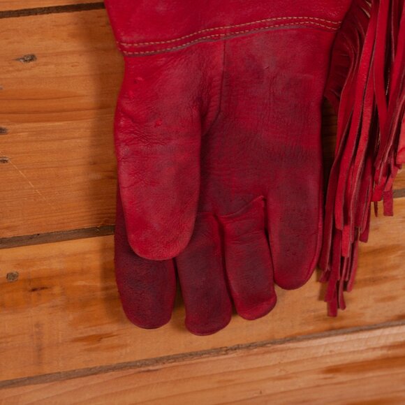 Vintage Handmade Native Style Leather Gauntlet Gloves with Beadwork and Fringe - Picture 9 of 10